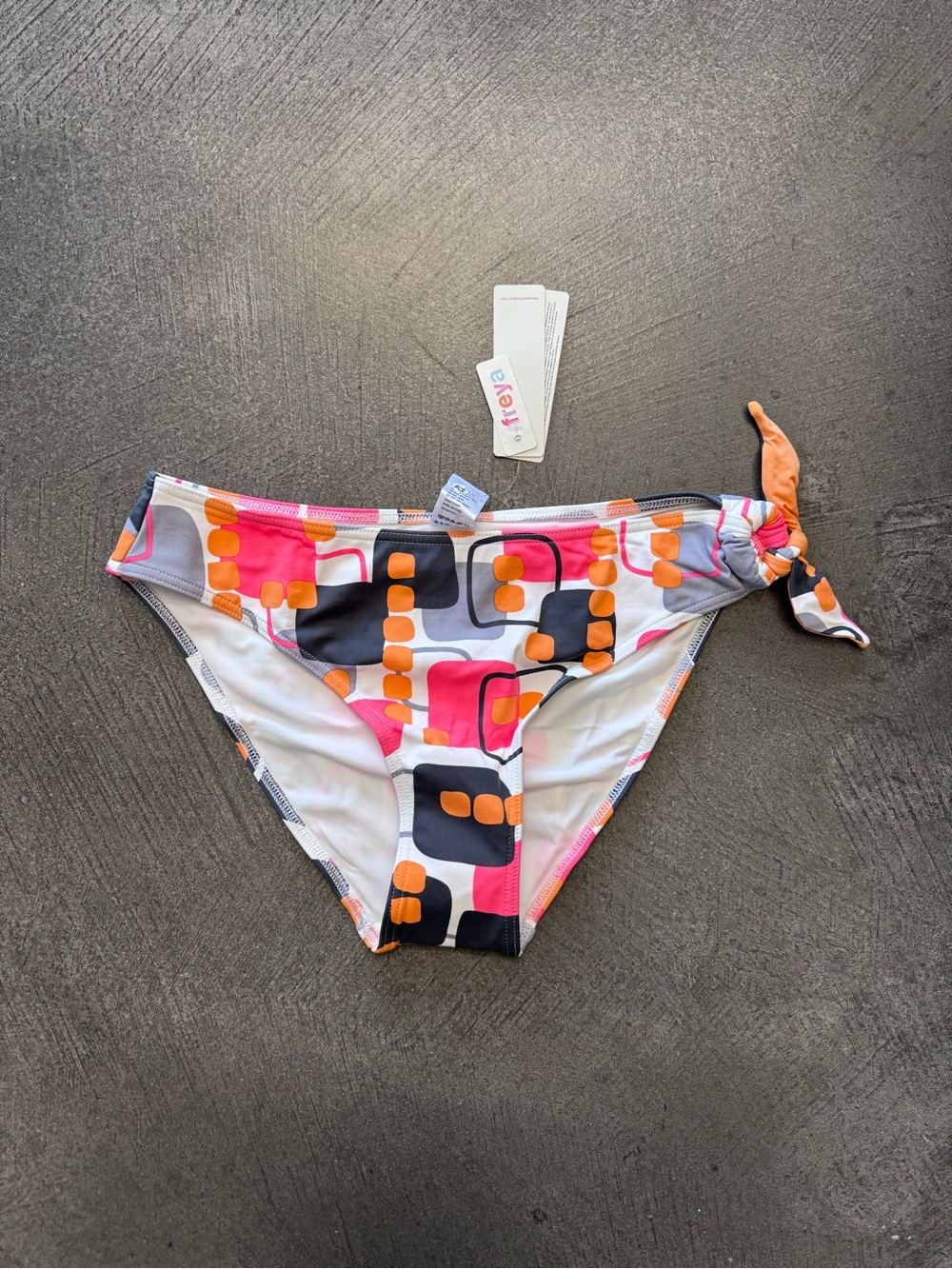 Tie-Side Bikini Bottom with Retro Geometric Print - Pink, Orange & Black